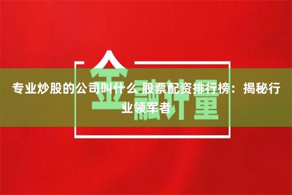 专业炒股的公司叫什么 股票配资排行榜：揭秘行业领军者